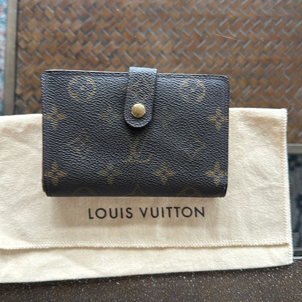 Authentic vintage Louis Vuitton Black and Gold Wallet with original dust bag